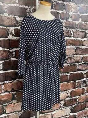 NWOT French Connection Navy & Pink Dress w/ Balloon Sleeves, Dropped Waist